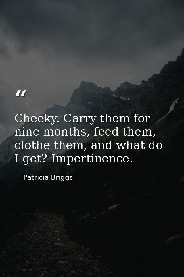 Cheeky. Carry them for nine months, feed them, clothe them, and what do I get? Impertinence. — Patricia Briggs