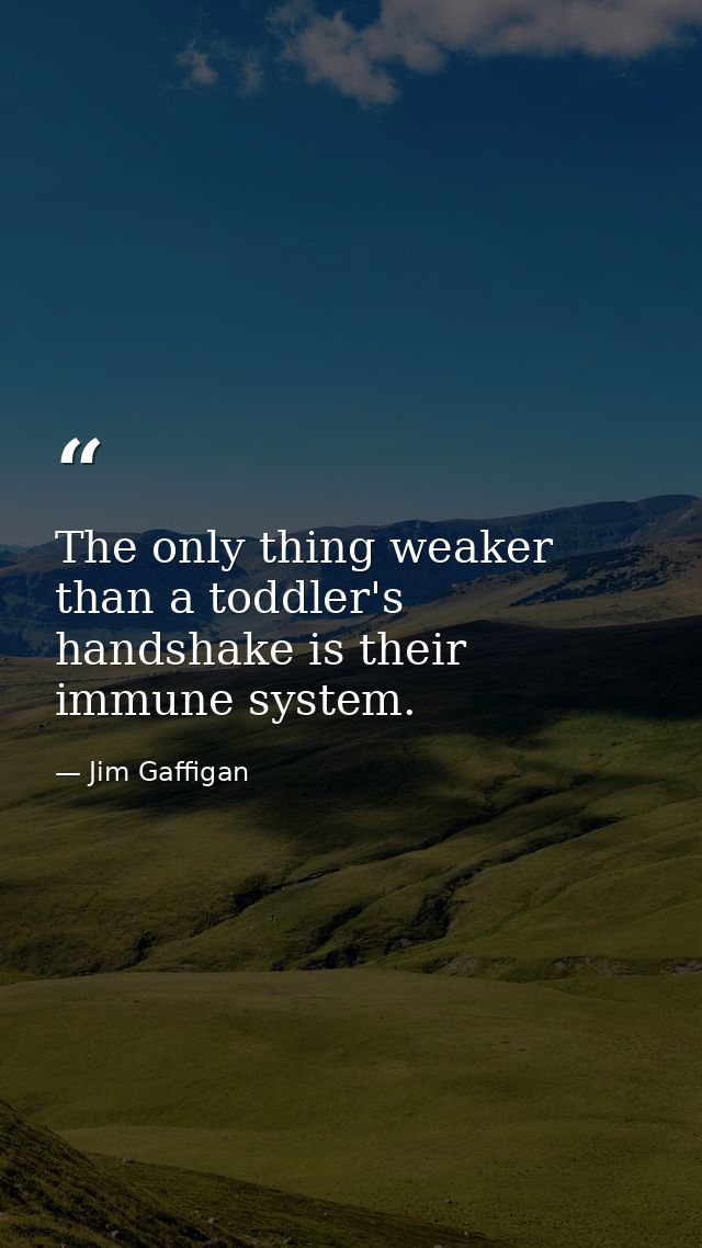 The only thing weaker than a toddler's handshake is their immune system. — Jim Gaffigan