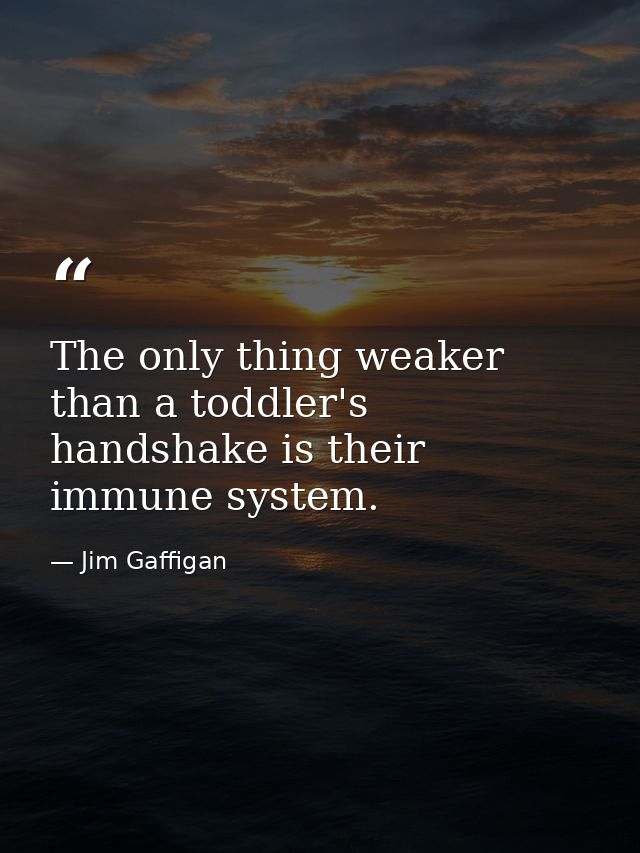The only thing weaker than a toddler's handshake is their immune system. — Jim Gaffigan