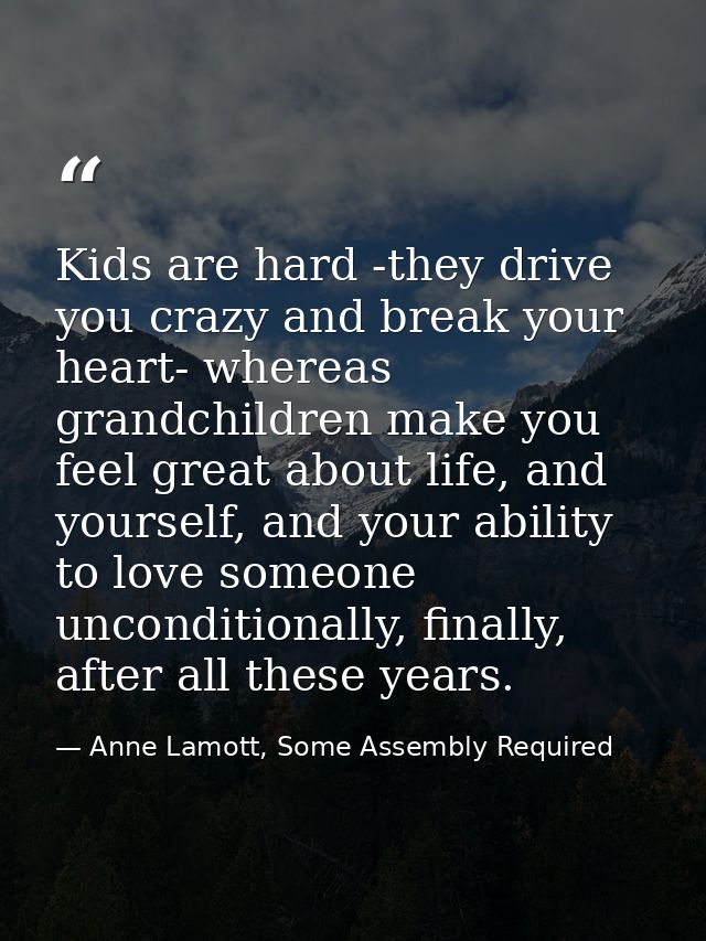 Kids are hard -they drive you crazy and break your heart- whereas grandchildren make you feel great about life, and your — Anne Lamott, Some Assembly Required