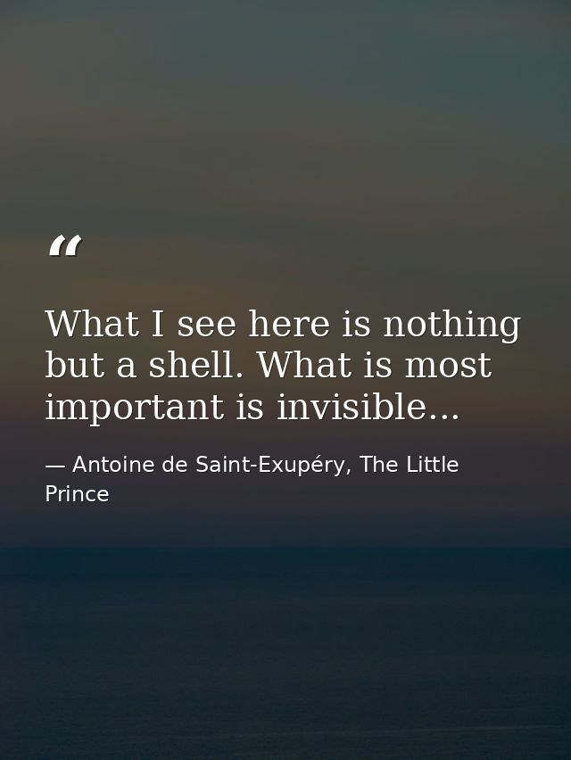 What I see here is nothing but a shell. What is most important is invisible... — Antoine de Saint-Exupéry, The Little Prince