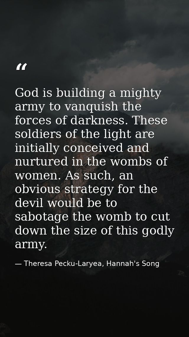 God is building a mighty army to vanquish the forces of darkness. These soldiers of the light are initially conceived an — Theresa Pecku-Laryea, Hannah's Song