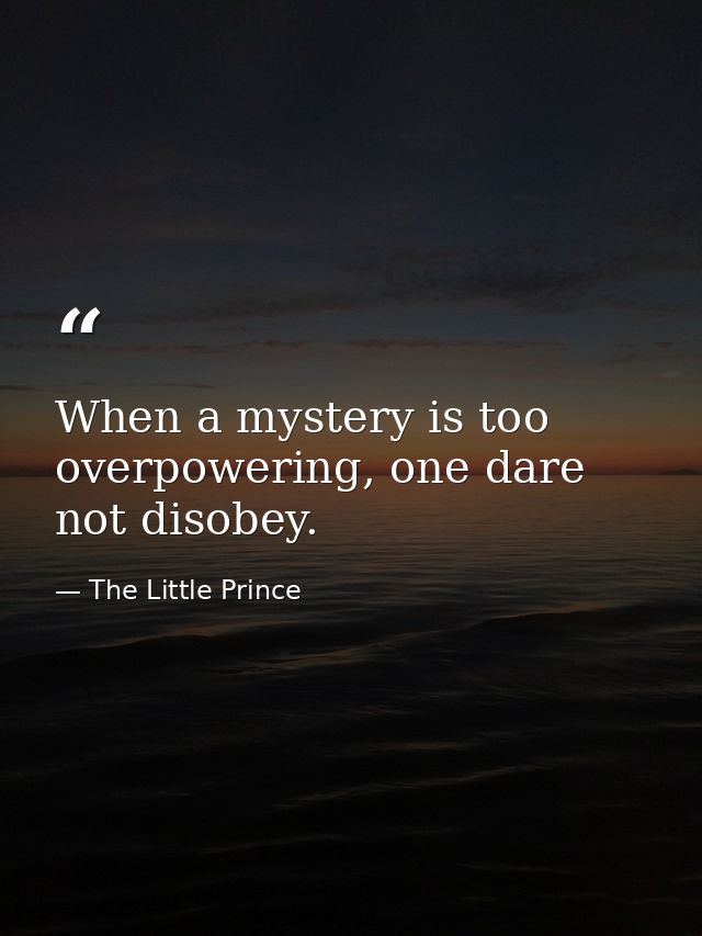 When a mystery is too overpowering, one dare not disobey. — The Little Prince
