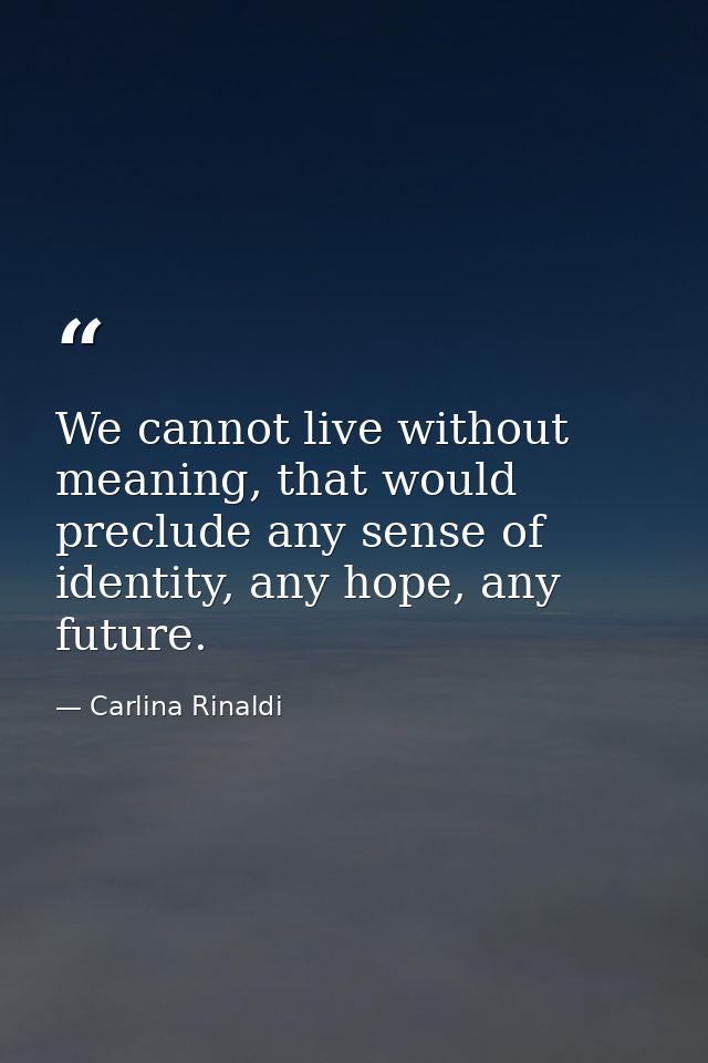 We cannot live without meaning, that would preclude any sense of identity, any hope, any future. — Carlina Rinaldi