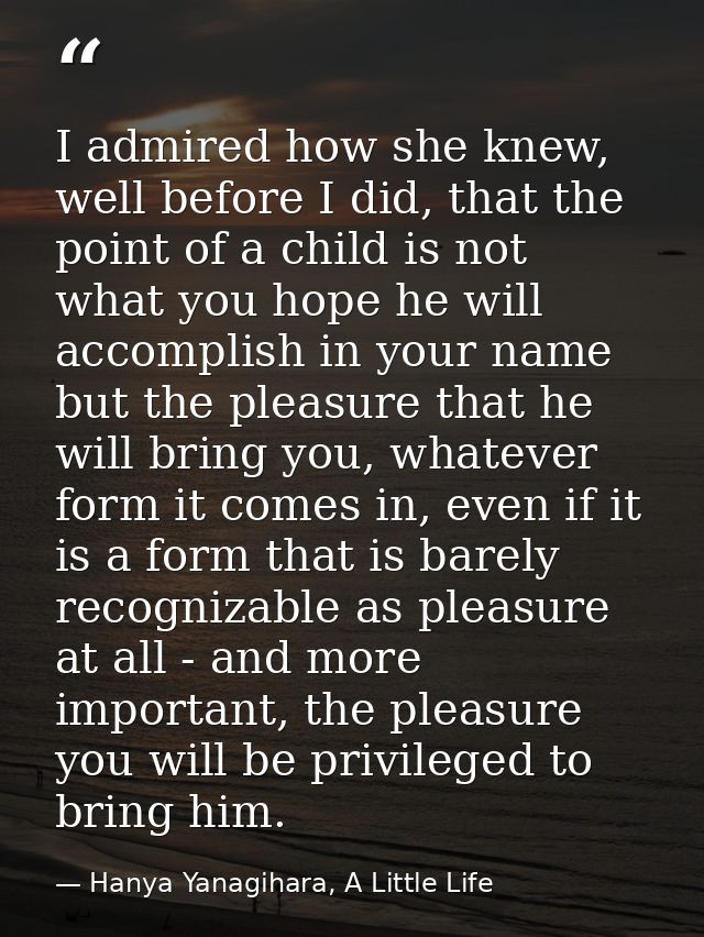 I admired how she knew, well before I did, that the point of a child is not what you hope he will accomplish in your nam — Hanya Yanagihara, A Little Life