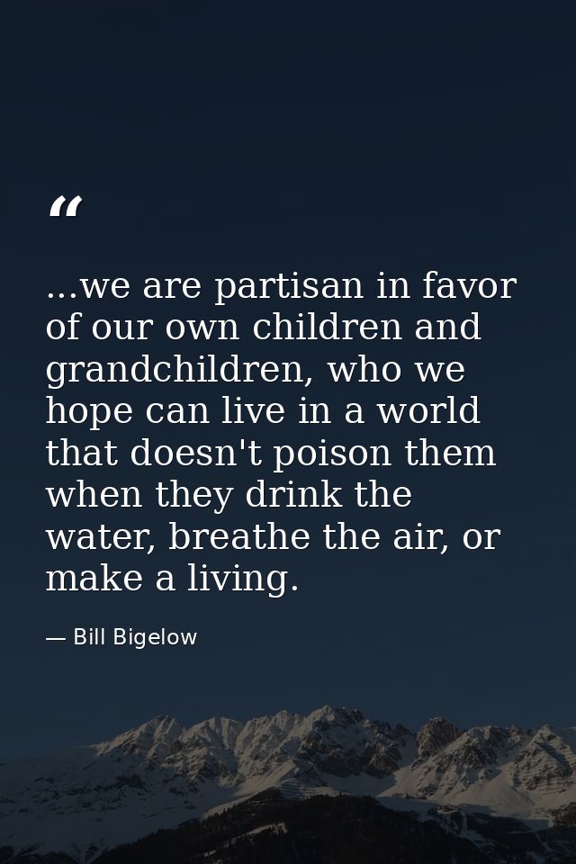...we are partisan in favor of our own children and grandchildren, who we hope can live in a world that doesn't poison t — Bill Bigelow