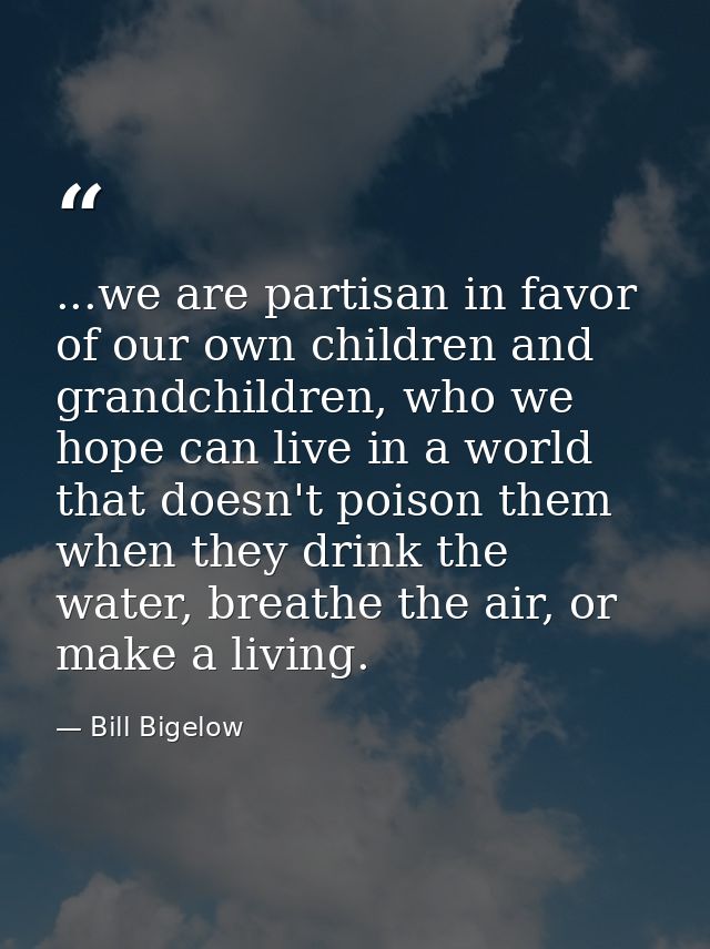 ...we are partisan in favor of our own children and grandchildren, who we hope can live in a world that doesn't poison t — Bill Bigelow