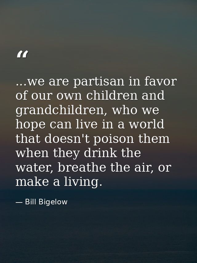 ...we are partisan in favor of our own children and grandchildren, who we hope can live in a world that doesn't poison t — Bill Bigelow
