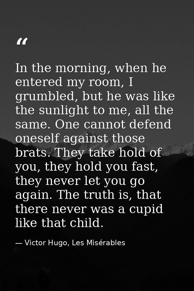 In the morning, when he entered my room, I grumbled, but he was like the sunlight to me, all the same. One cannot defend — Victor Hugo, Les Misérables