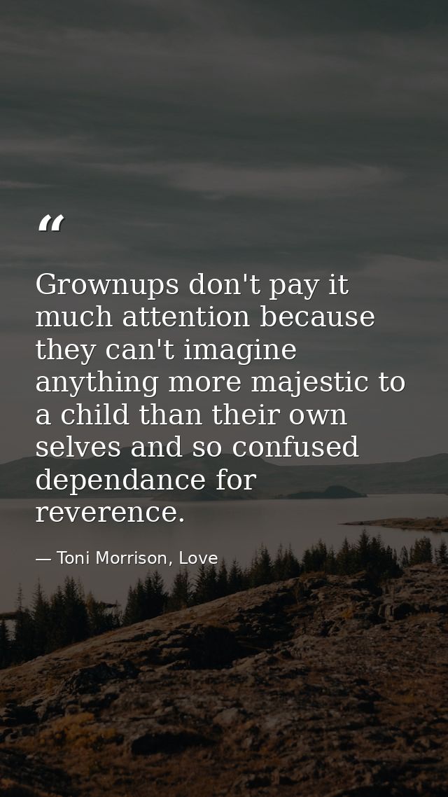 Grownups don't pay it much attention because they can't imagine anything more majestic to a child than their own selves  — Toni Morrison, Love