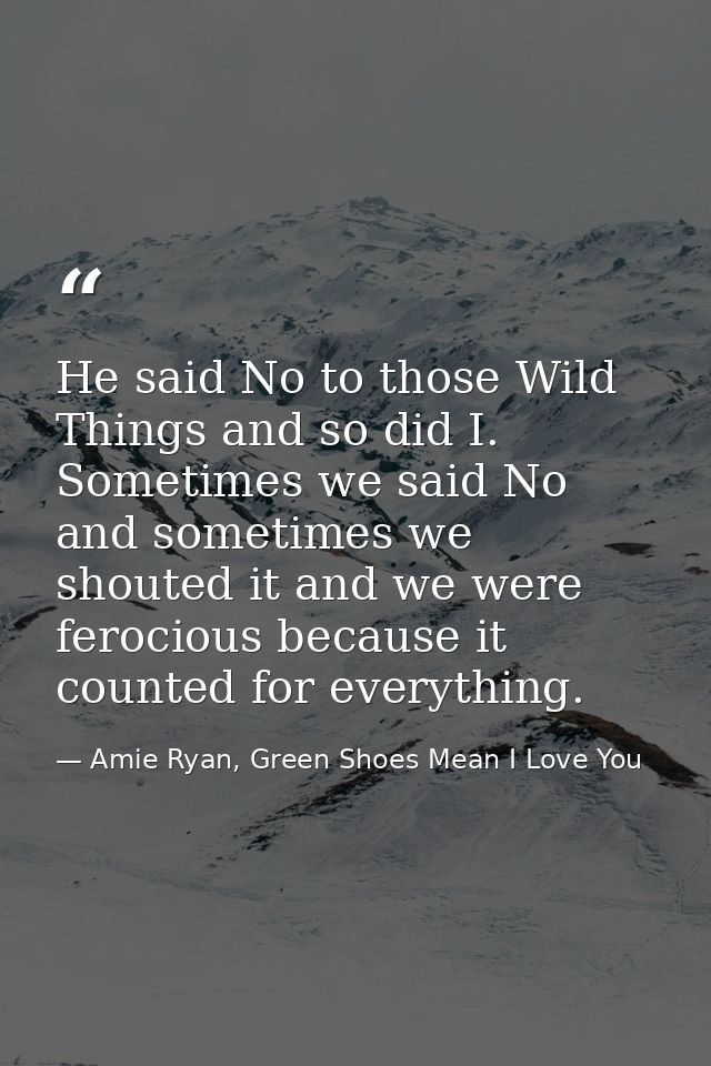 He said No to those Wild Things and so did I. Sometimes we said No and sometimes we shouted it and we were ferocious bec — Amie Ryan, Green Shoes Mean I Love You