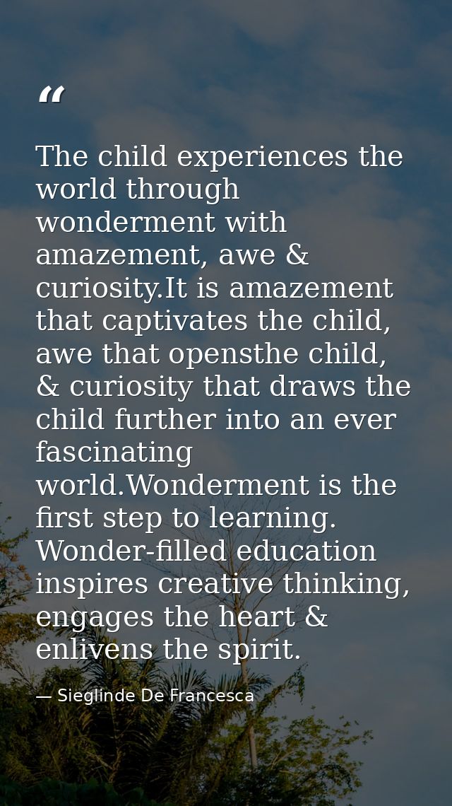 The child experiences the world through wonderment with amazement, awe & curiosity.It is amazement that captivates the c — Sieglinde De Francesca
