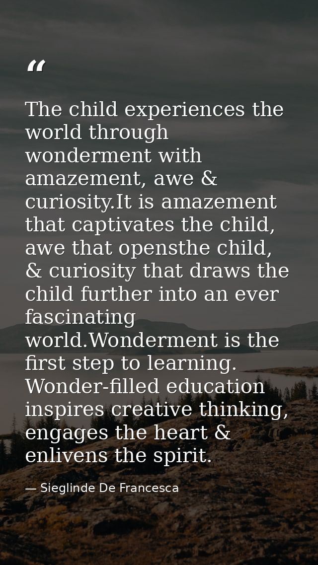 The child experiences the world through wonderment with amazement, awe & curiosity.It is amazement that captivates the c — Sieglinde De Francesca