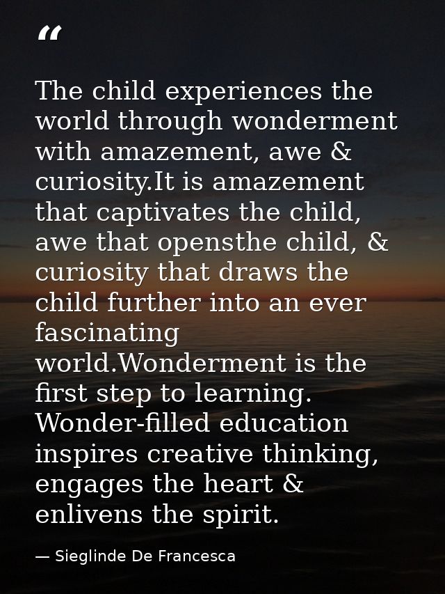 The child experiences the world through wonderment with amazement, awe & curiosity.It is amazement that captivates the c — Sieglinde De Francesca