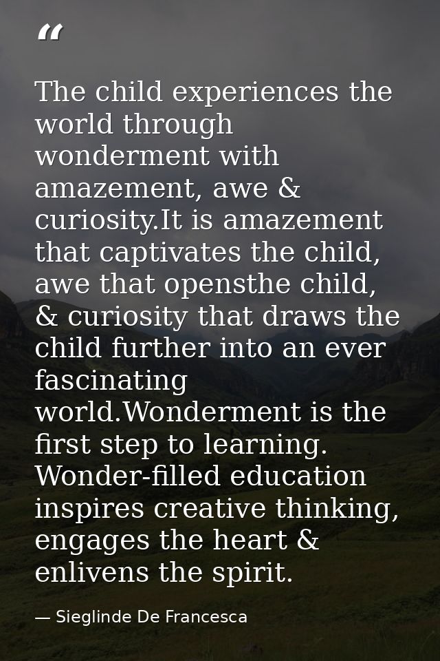 The child experiences the world through wonderment with amazement, awe & curiosity.It is amazement that captivates the c — Sieglinde De Francesca