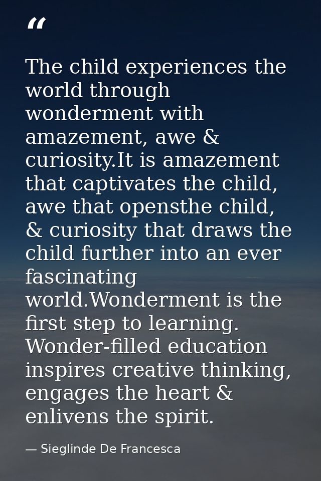 The child experiences the world through wonderment with amazement, awe & curiosity.It is amazement that captivates the c — Sieglinde De Francesca