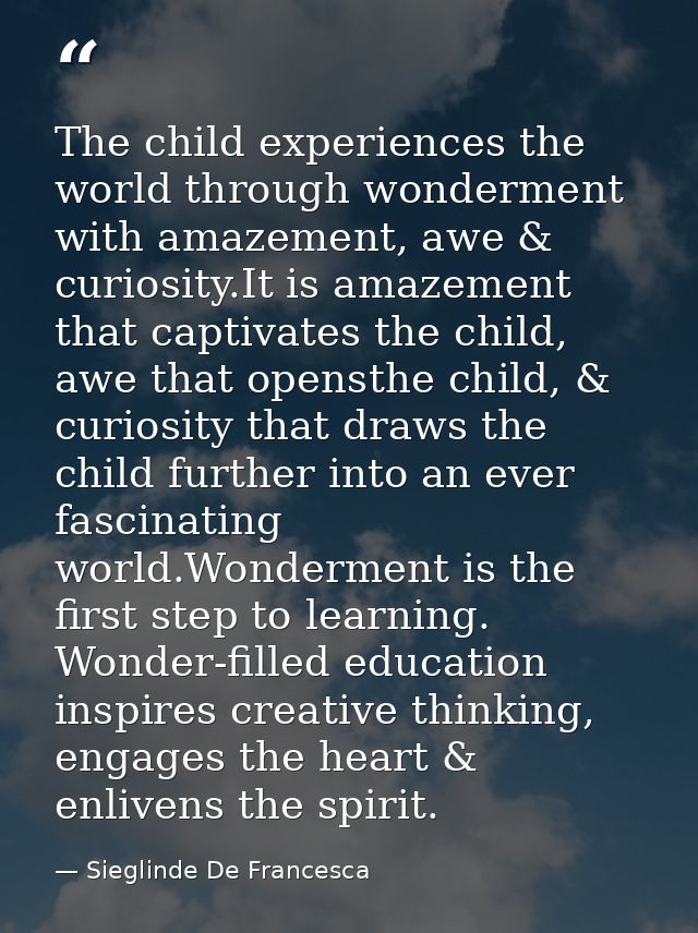 The child experiences the world through wonderment with amazement, awe & curiosity.It is amazement that captivates the c — Sieglinde De Francesca