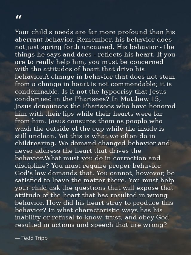 Your child's needs are far more profound than his aberrant behavior. Remember, his behavior does not just spring forth u — Tedd Tripp