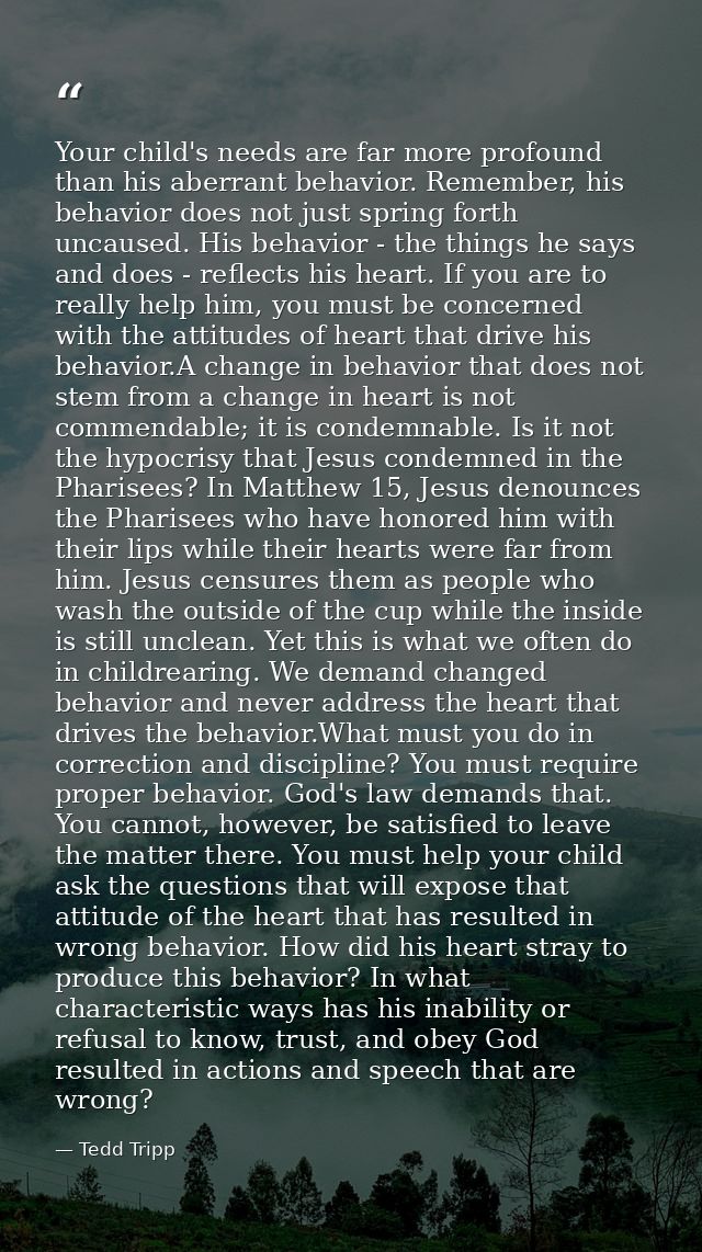 Your child's needs are far more profound than his aberrant behavior. Remember, his behavior does not just spring forth u — Tedd Tripp