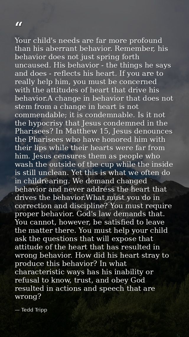 Your child's needs are far more profound than his aberrant behavior. Remember, his behavior does not just spring forth u — Tedd Tripp