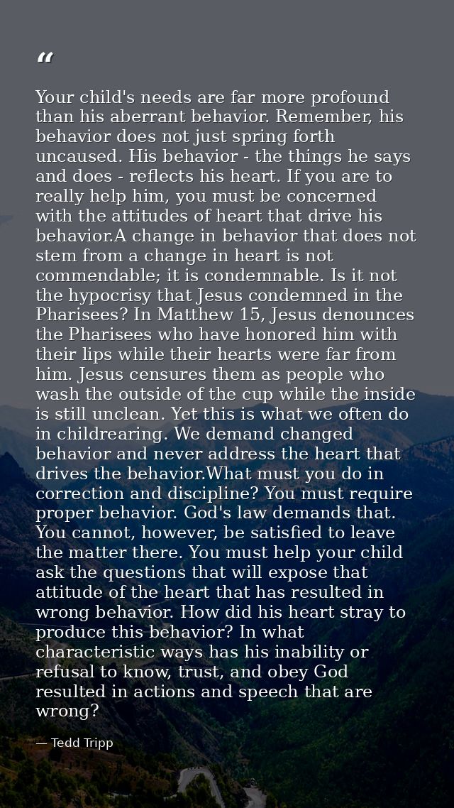 Your child's needs are far more profound than his aberrant behavior. Remember, his behavior does not just spring forth u — Tedd Tripp