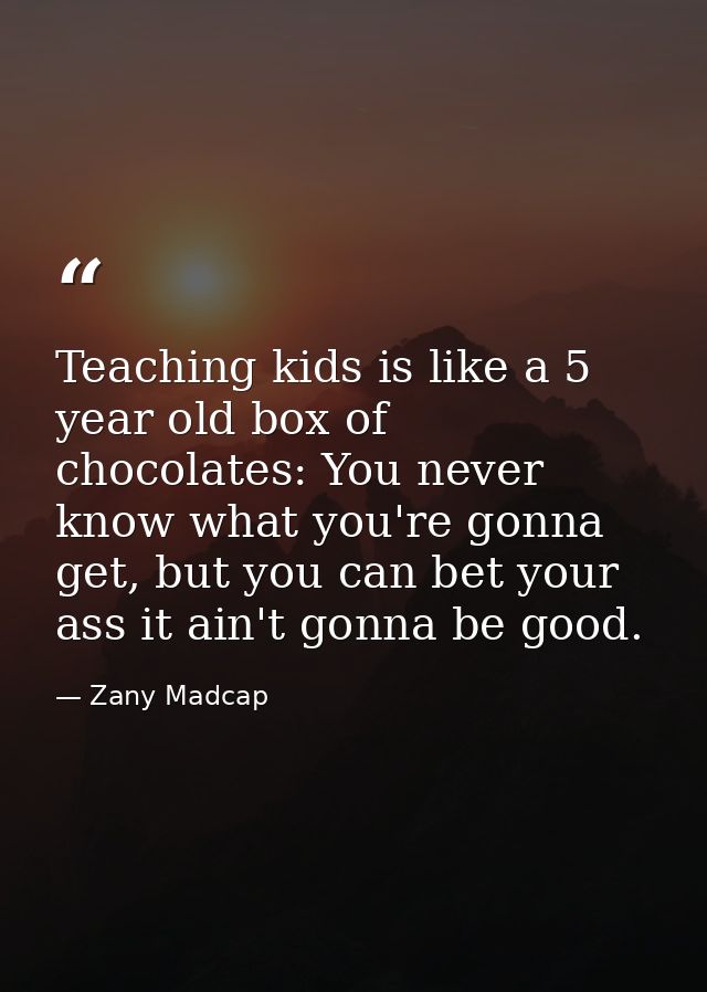 Teaching kids is like a 5 year old box of chocolates: You never know what you're gonna get, but you can bet your ass it  — Zany Madcap