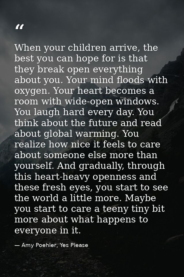 When your children arrive, the best you can hope for is that they break open everything about you. Your mind floods with — Amy Poehler, Yes Please
