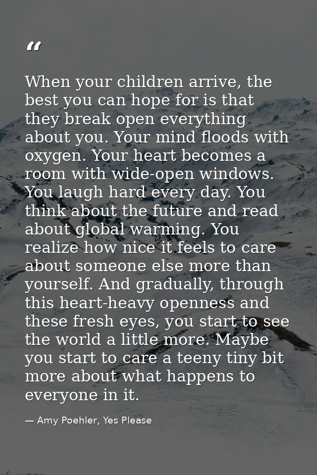 When your children arrive, the best you can hope for is that they break open everything about you. Your mind floods with — Amy Poehler, Yes Please