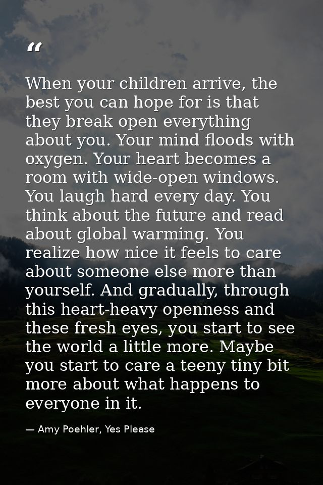 When your children arrive, the best you can hope for is that they break open everything about you. Your mind floods with — Amy Poehler, Yes Please