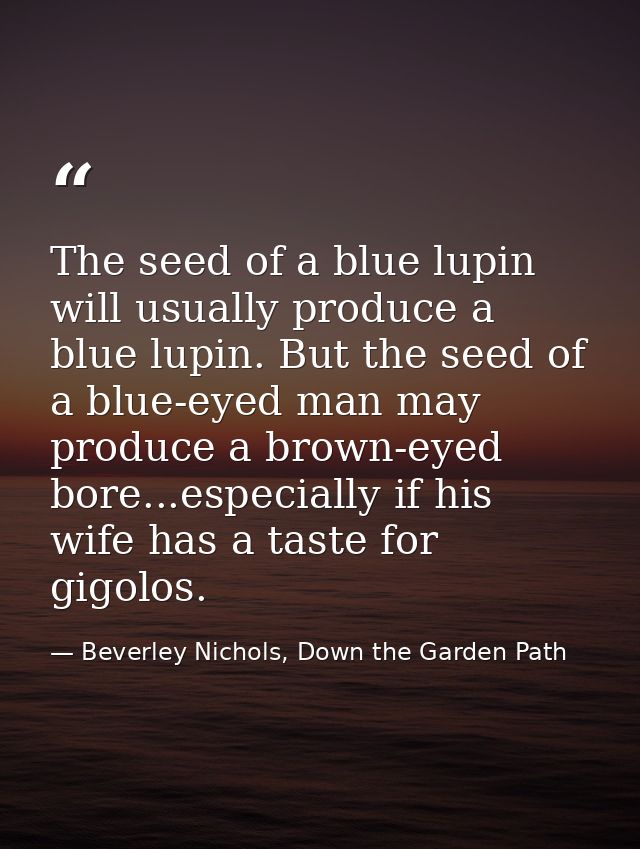 The seed of a blue lupin will usually produce a blue lupin. But the seed of a blue-eyed man may produce a brown-eyed bor — Beverley Nichols, Down the Garden Path