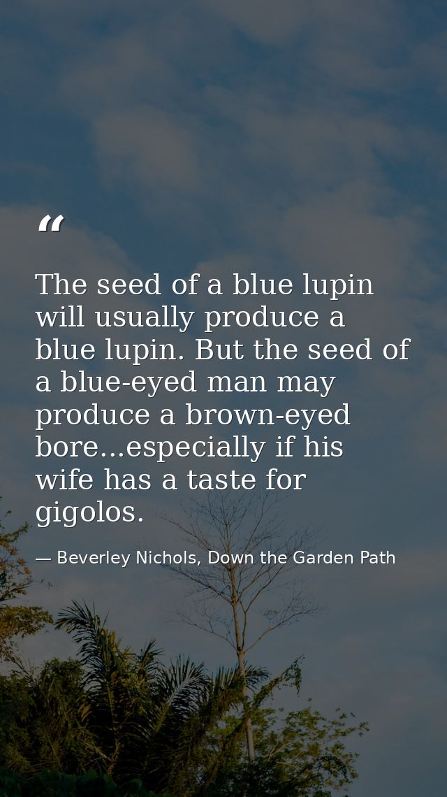 The seed of a blue lupin will usually produce a blue lupin. But the seed of a blue-eyed man may produce a brown-eyed bor — Beverley Nichols, Down the Garden Path