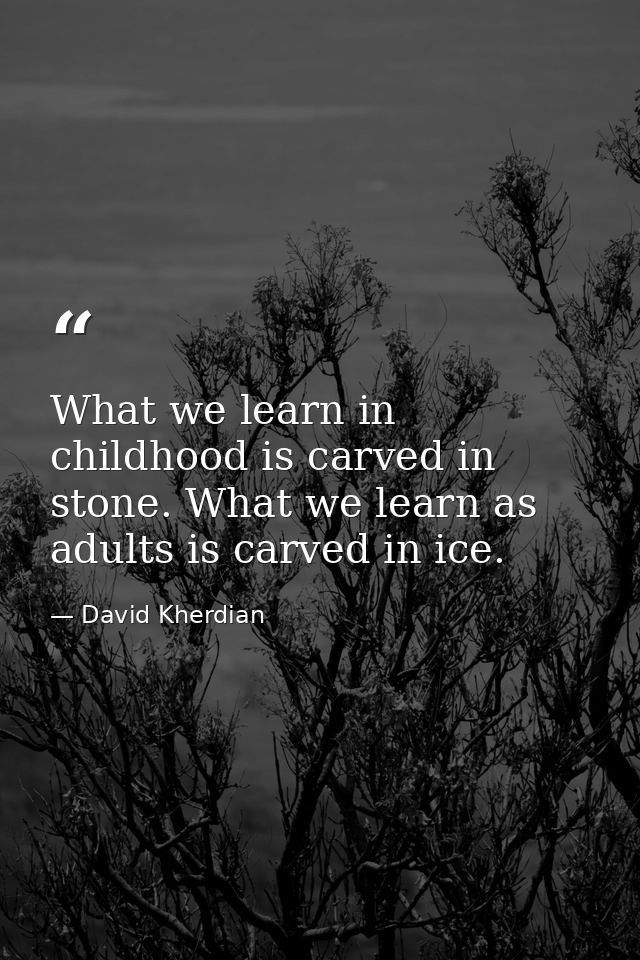 What we learn in childhood is carved in stone. What we learn as adults is carved in ice. — David Kherdian