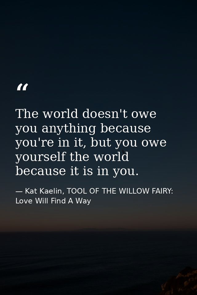 The world doesn't owe you anything because you're in it, but you owe yourself the world because it is in you. — Kat Kaelin, TOOL OF THE WILLOW FAIRY: Love Will Find A Way