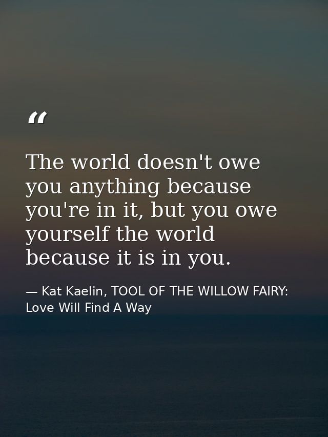 The world doesn't owe you anything because you're in it, but you owe yourself the world because it is in you. — Kat Kaelin, TOOL OF THE WILLOW FAIRY: Love Will Find A Way