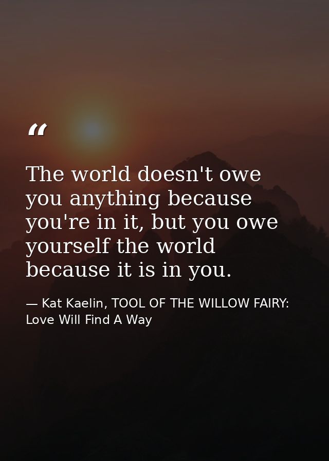 The world doesn't owe you anything because you're in it, but you owe yourself the world because it is in you. — Kat Kaelin, TOOL OF THE WILLOW FAIRY: Love Will Find A Way