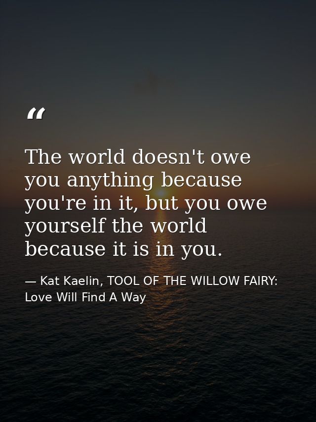 The world doesn't owe you anything because you're in it, but you owe yourself the world because it is in you. — Kat Kaelin, TOOL OF THE WILLOW FAIRY: Love Will Find A Way