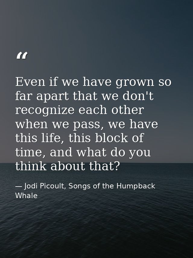 Even if we have grown so far apart that we don't recognize each other when we pass, we have this life, this block of tim — Jodi Picoult, Songs of the Humpback Whale
