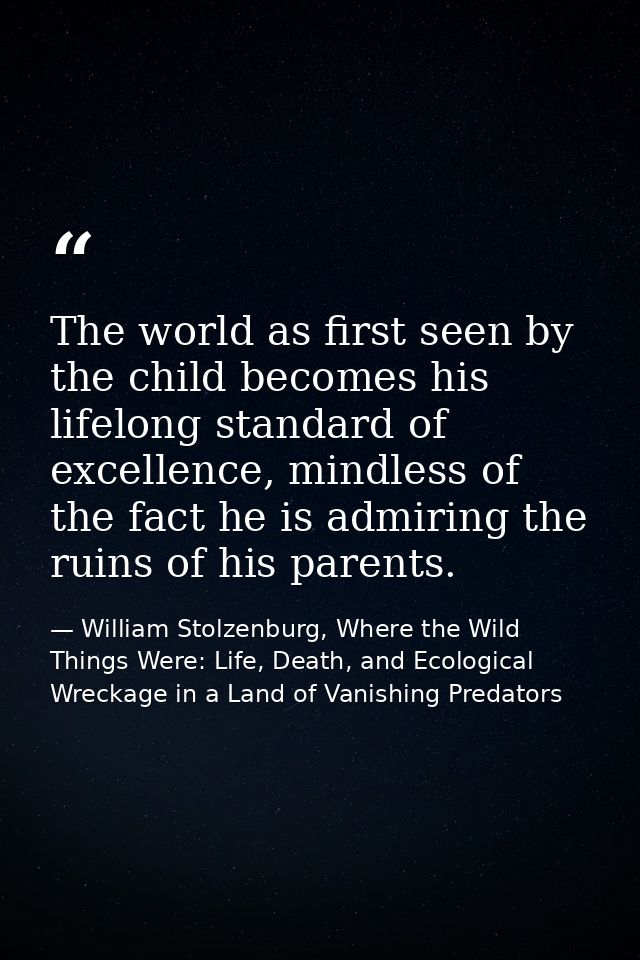 The world as first seen by the child becomes his lifelong standard of excellence, mindless of the fact he is admiring th — William Stolzenburg, Where the Wild Things Were: Life, Death, and Ecological Wreckage in a Land of Vanishing Predators