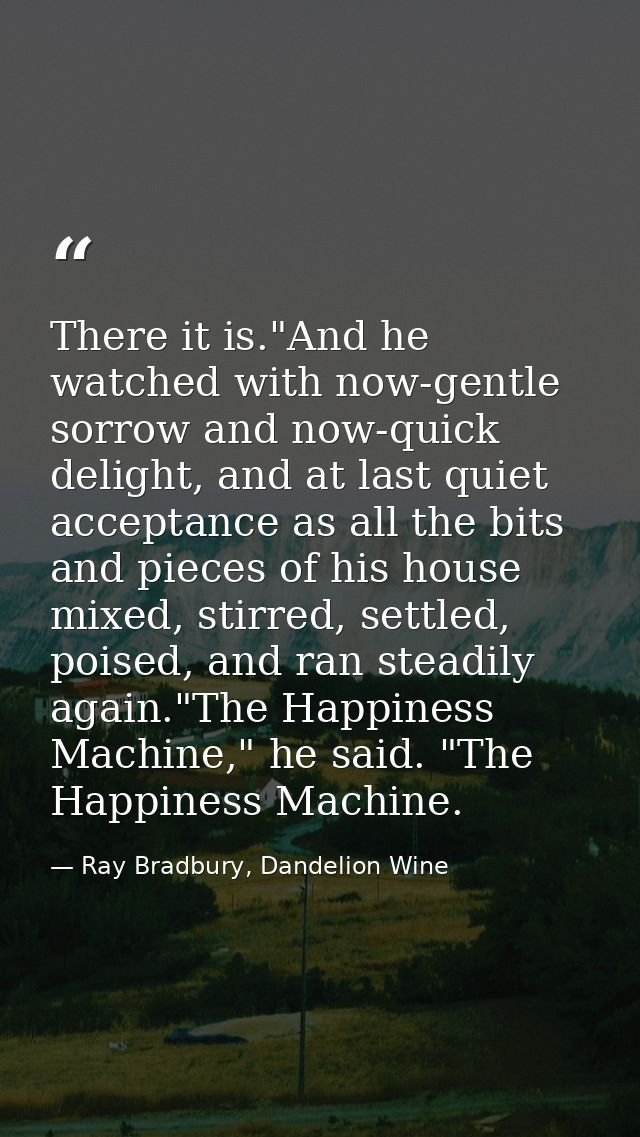 There it is."And he watched with now-gentle sorrow and now-quick delight, and at last quiet acceptance as all the bits a — Ray Bradbury, Dandelion Wine