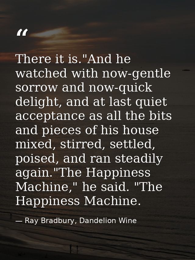 There it is."And he watched with now-gentle sorrow and now-quick delight, and at last quiet acceptance as all the bits a — Ray Bradbury, Dandelion Wine