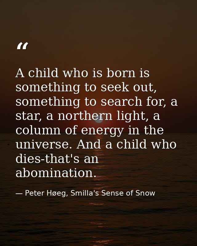 A child who is born is something to seek out, something to search for, a star, a northern light, a column of energy in t — Peter Høeg, Smilla's Sense of Snow