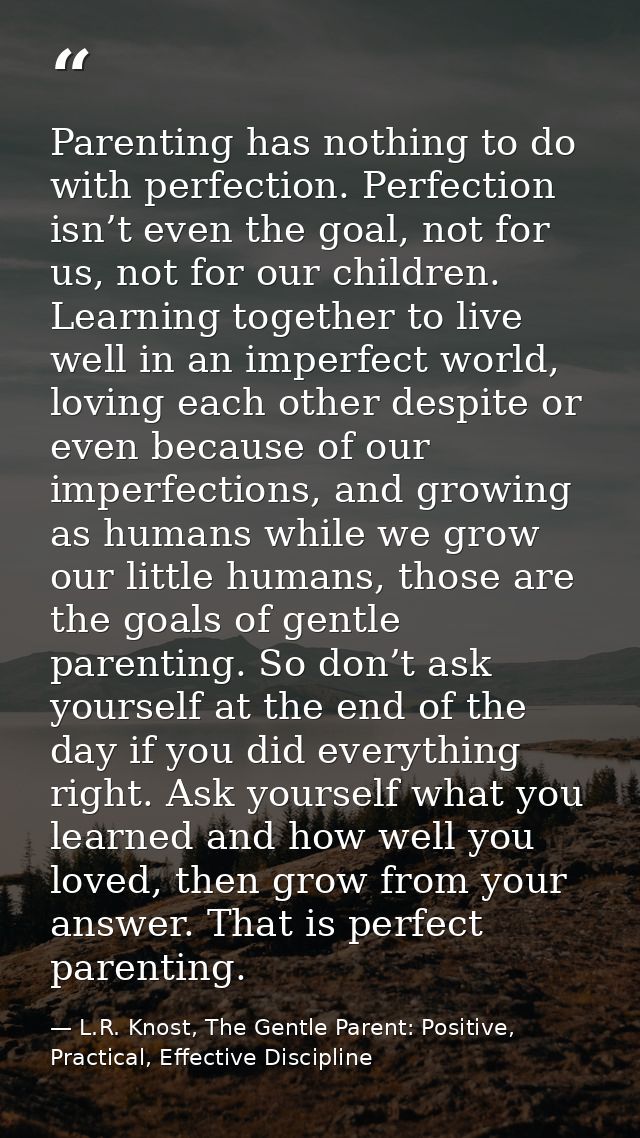 Parenting has nothing to do with perfection. Perfection isn’t even the goal, not for us, not for our children. Learning  — L.R. Knost, The Gentle Parent: Positive, Practical, Effective Discipline