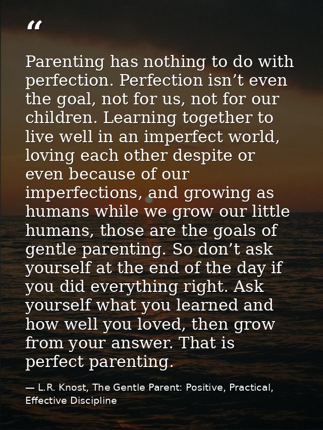 Parenting has nothing to do with perfection. Perfection isn’t even the goal, not for us, not for our children. Learning  — L.R. Knost, The Gentle Parent: Positive, Practical, Effective Discipline