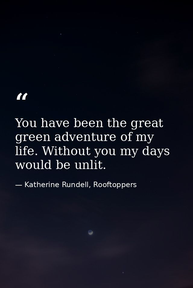 You have been the great green adventure of my life. Without you my days would be unlit. — Katherine Rundell, Rooftoppers