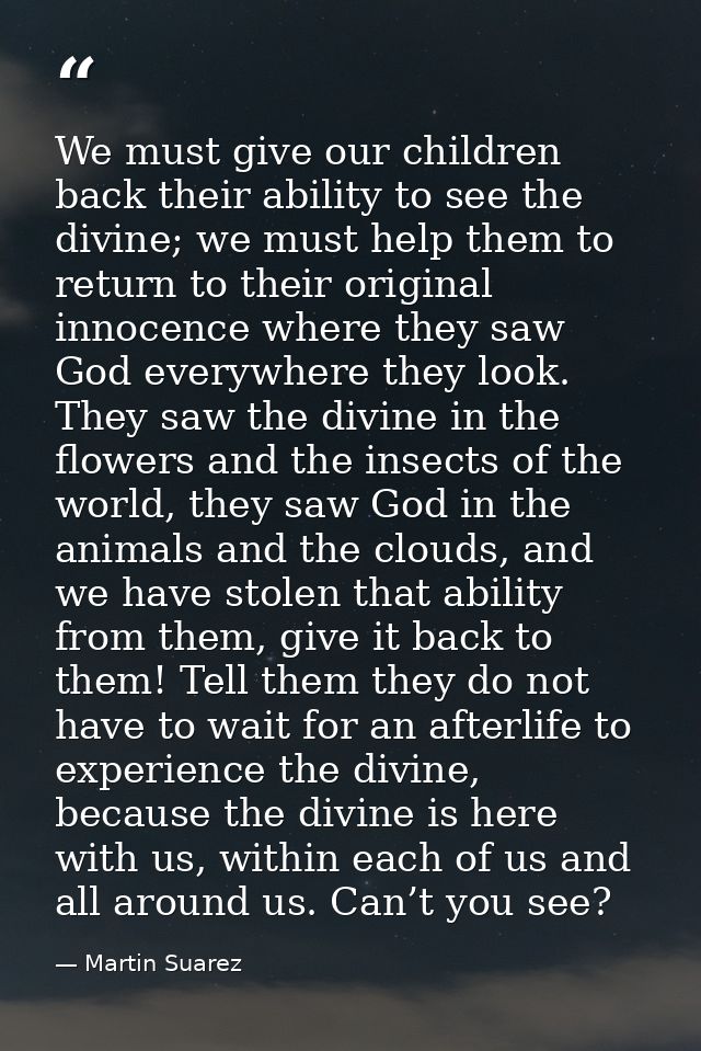 We must give our children back their ability to see the divine; we must help them to return to their original innocence  — Martin Suarez