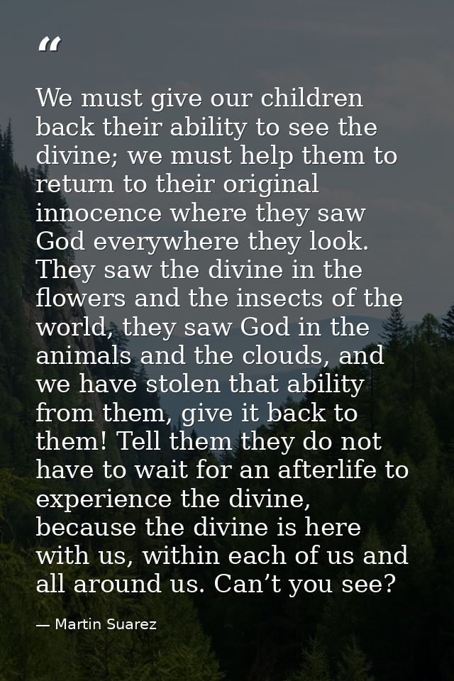 We must give our children back their ability to see the divine; we must help them to return to their original innocence  — Martin Suarez