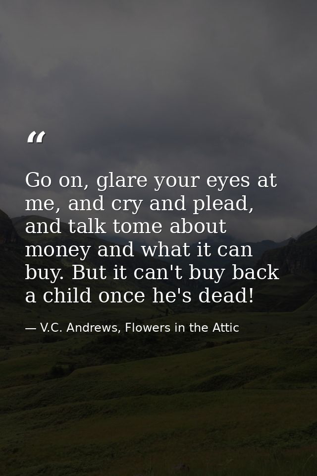 Go on, glare your eyes at me, and cry and plead, and talk tome about money and what it can buy. But it can't buy back a  — V.C. Andrews, Flowers in the Attic