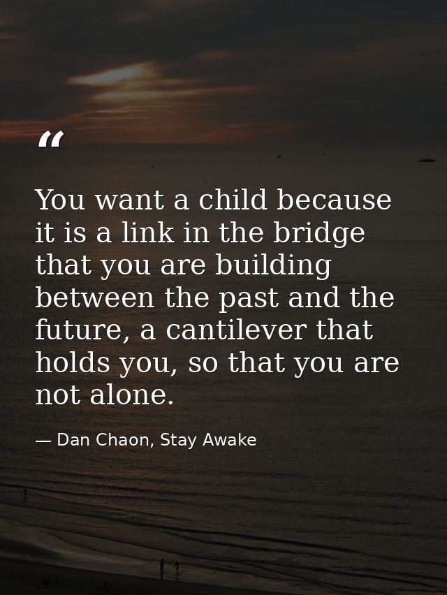 You want a child because it is a link in the bridge that you are building between the past and the future, a cantilever  — Dan Chaon, Stay Awake