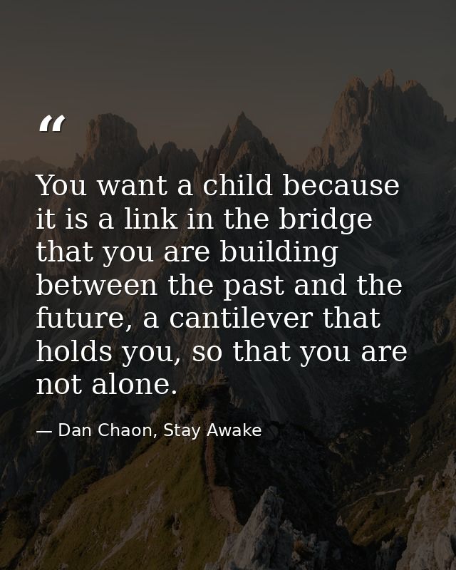 You want a child because it is a link in the bridge that you are building between the past and the future, a cantilever  — Dan Chaon, Stay Awake