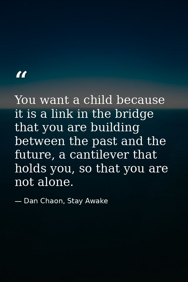 You want a child because it is a link in the bridge that you are building between the past and the future, a cantilever  — Dan Chaon, Stay Awake